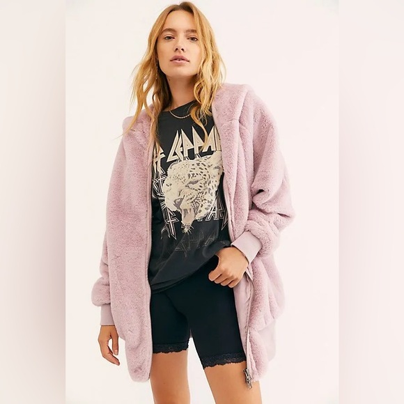 Free People Jackets & Blazers - Free People Turn Up Zip Off Lavender Haze Faux Fur Jacket Small Oversized Hooded